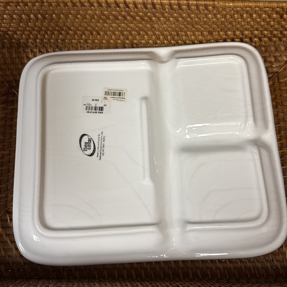The Cellar "Olive Accents" Porcelain 3 Part Relish Dish Made In Italy - Picture 6 of 14